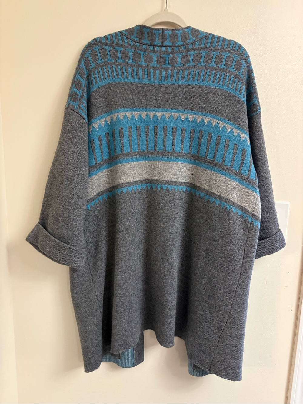 Sundance Quiet Isle Cashmere Wool Boho Duster Cardigan L Fair Isle Sweater open - Picture 4 of 10
